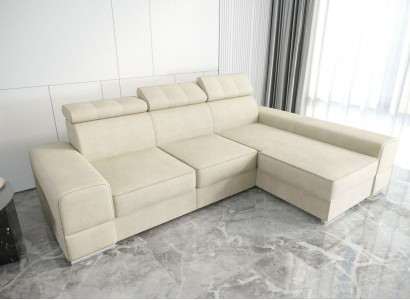 Design corner sofa L-shaped couch leather beige living room elegant luxury modern furniture